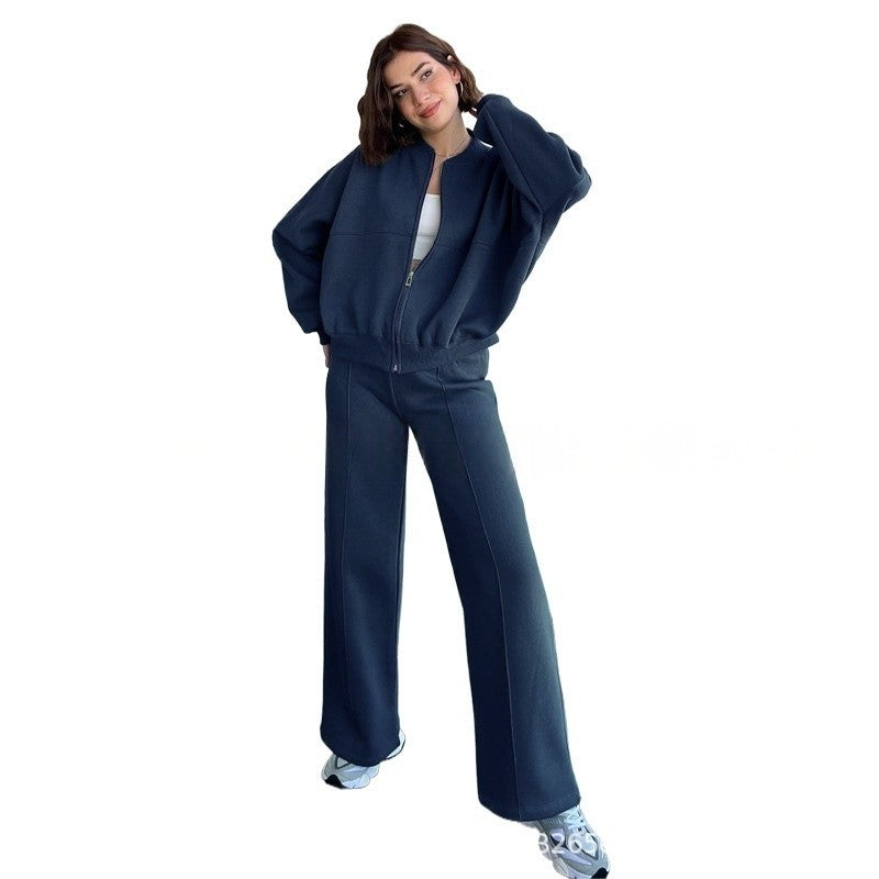 2PCs Set Women's Casual Joggers Tracksuit Hoodies Zips
