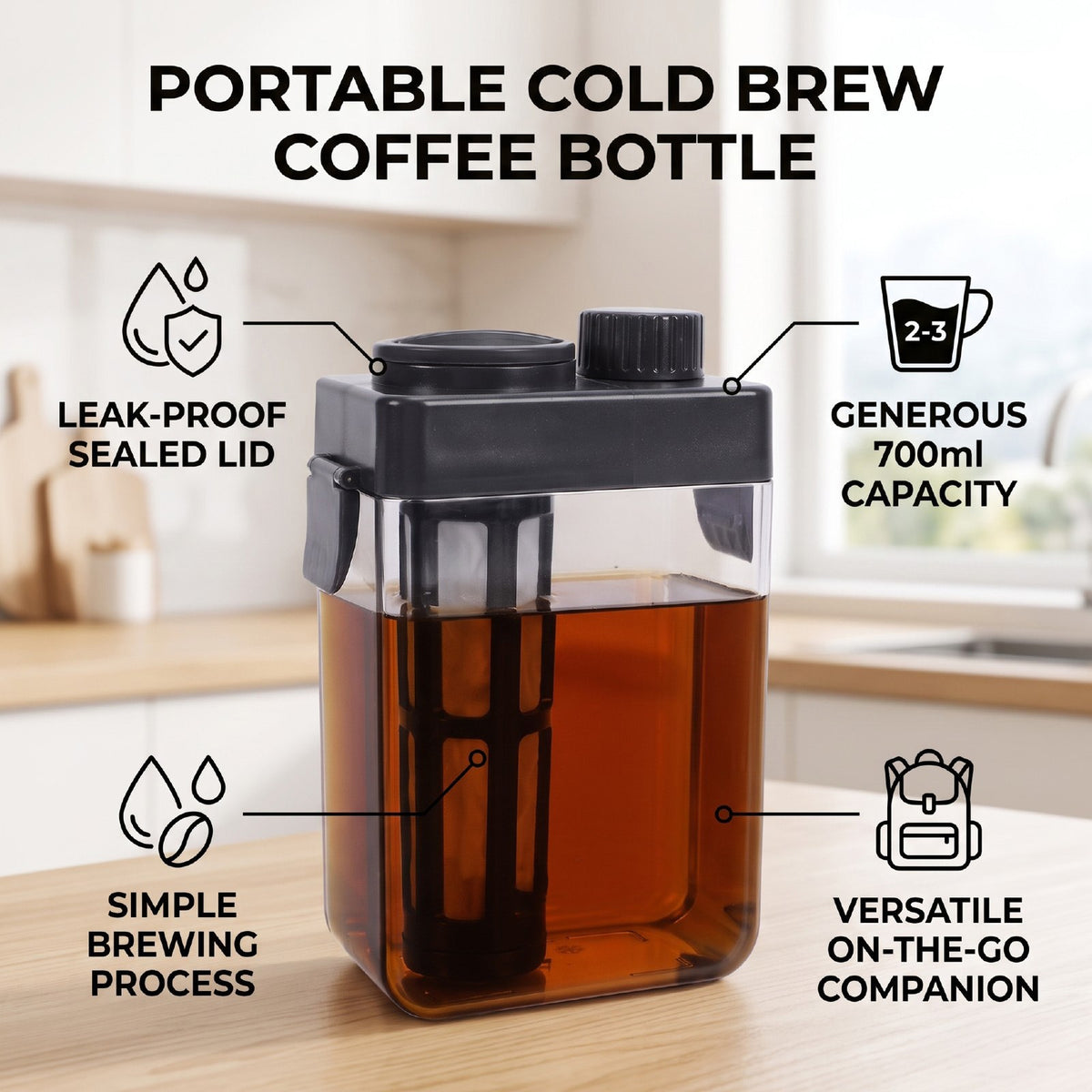 Cold Brew Coffee Maker 700ml Leak Proof Portable — product photo 3 of 11