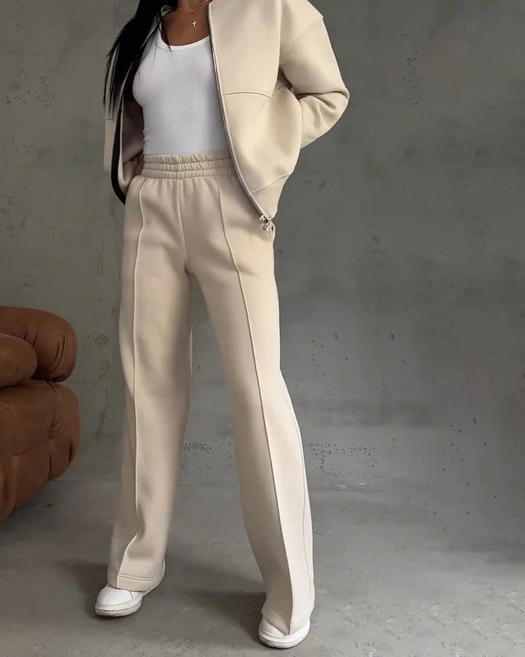 2PCs Set Women's Casual Joggers Tracksuit Hoodies Zips