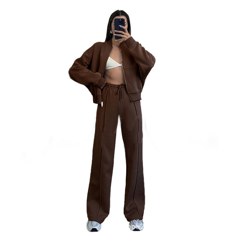 2PCs Set Women's Casual Joggers Tracksuit Hoodies Zips