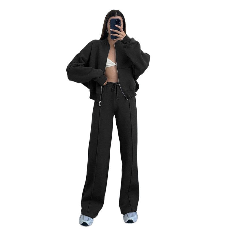 2PCs Set Women's Casual Joggers Tracksuit Hoodies Zips