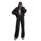 2PCs Set Women's Casual Joggers Tracksuit Hoodies Zips