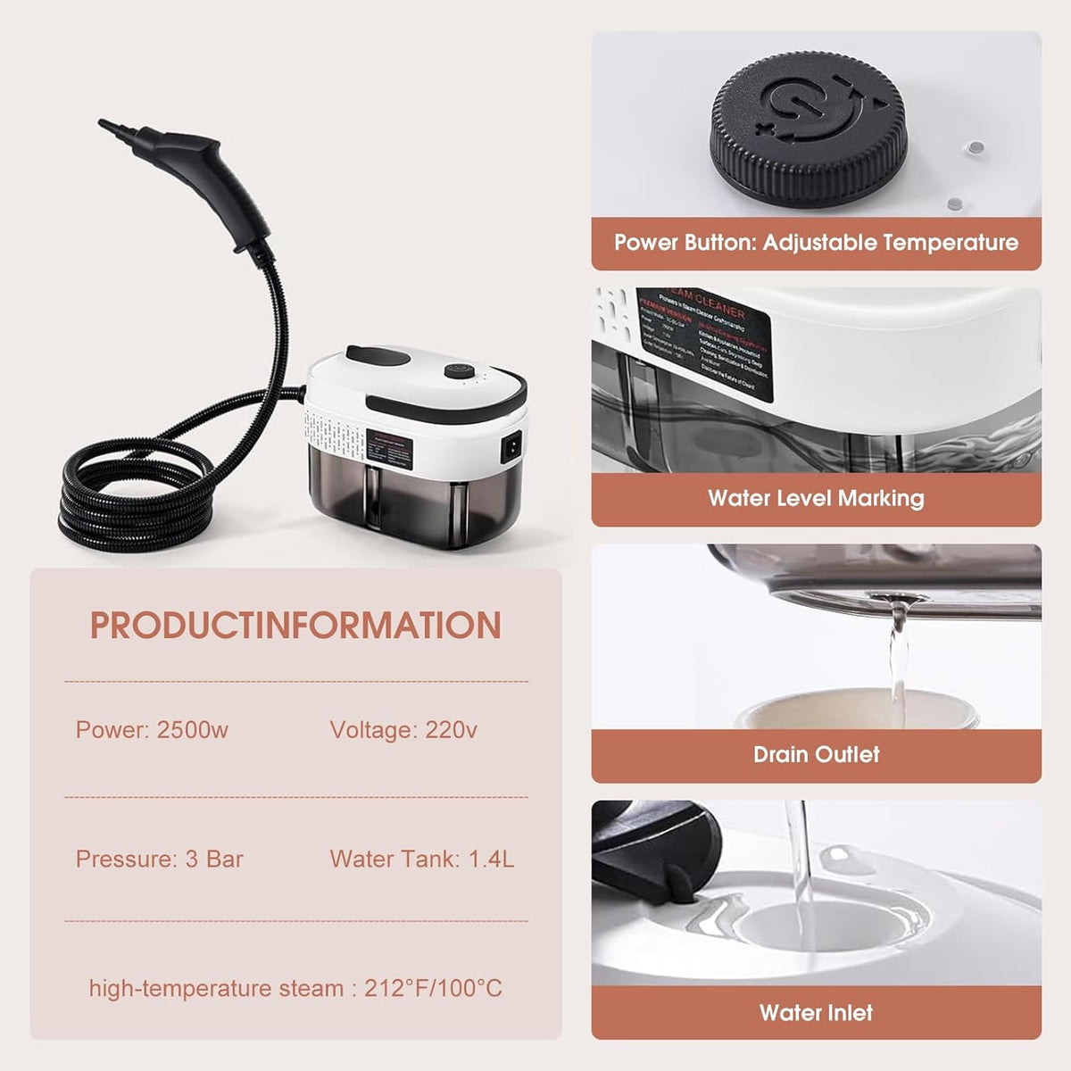 2500W Portable Steam Cleaner — product photo 4 of 12