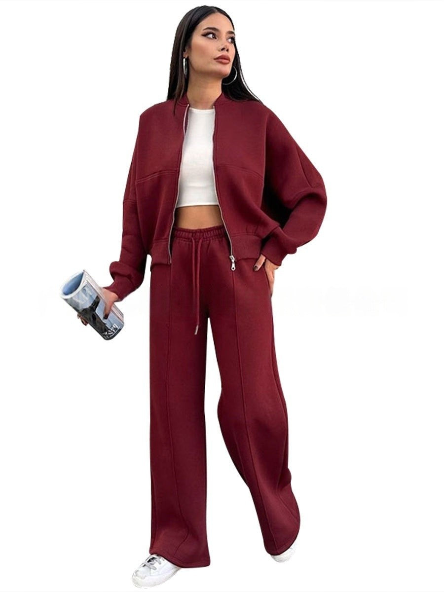 2PCs Set Women's Casual Joggers Tracksuit Hoodies Zips