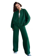 2PCs Set Women's Casual Joggers Tracksuit Hoodies Zips
