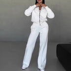 2PCs Set Women's Casual Joggers Tracksuit Hoodies Zips